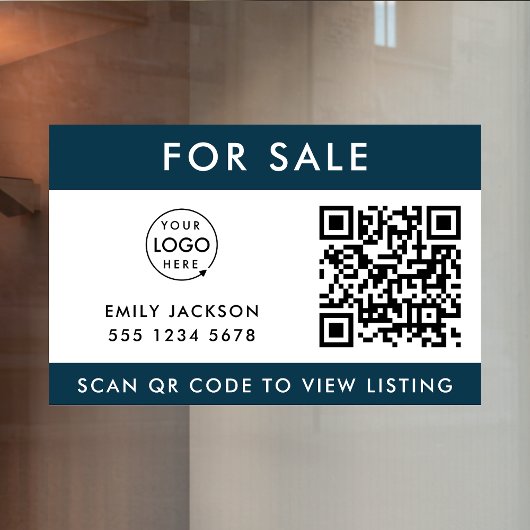 Voor verkoop | QR Code Realtor Agent — Blauwe Logo Raamsticker