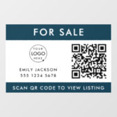 Voor verkoop | QR Code Realtor Agent — Blauwe Logo Raamsticker (Vel)