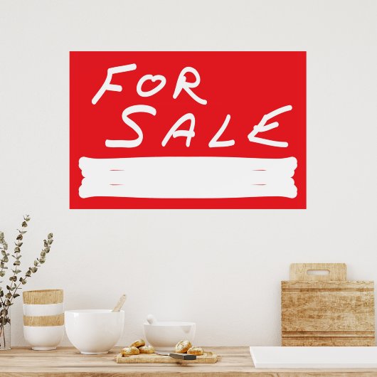 VOOR VERKOOP VAN WITTE ZIJDE OP ROOD POSTER (Keuken)