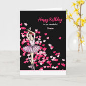 Voor verloofde van de Birthday Ballerina Pink Dres Kaart (Gele Bloem)