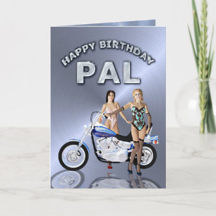 Voor vriend, verjaardag met meisjes en een motorfi kaart