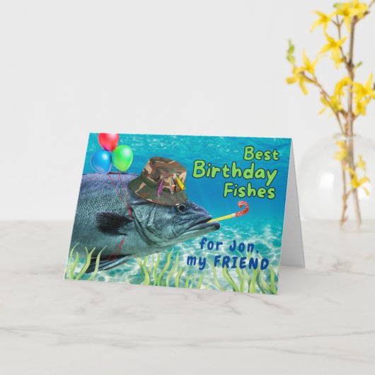 Voor Vriend Verjaardag Vis Klaar om te Feesten Kaart (Gele Bloem)