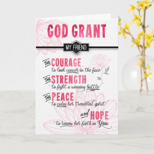 voor Vrouw Friend Fighting Cancer Pink Prayer Kaart (Gele Bloem)