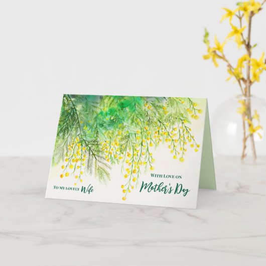 Voor Vrouw op Moederdag Custom Yellow Mimosa Kaart (Gele Bloem)