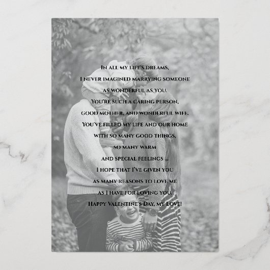 Voor Vrouw op Valentijnsdag Aangepaste Fotokaart Folie Uitnodiging (Achterkant)