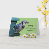 Voor Vrouw Verjaardag met Blauwe Jay bij Feeder Kaart (Gele Bloem)
