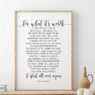 Voor wat het waard is, F. Scott Fitzgerald Quote Poster