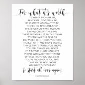 Voor wat het waard is, F. Scott Fitzgerald Quote Poster (Voorkant)