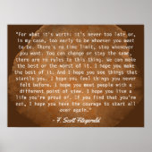 Voor wat het waard is F. Scott Fitzgerald Quote Poster (Voorkant)