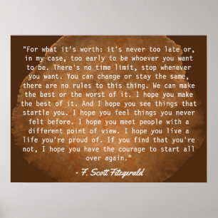 Voor wat het waard is F. Scott Fitzgerald Quote Poster