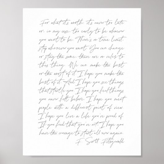 Voor wat het waard is...F. Scott Fitzgerald Script Poster (Voorkant)