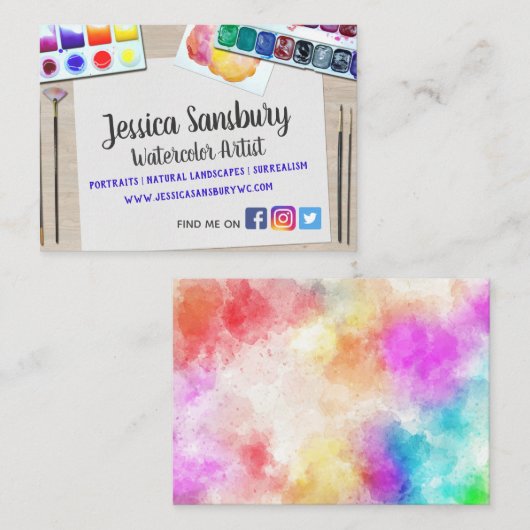 Voor Waterverf kunstenaar Visitekaartje (Voorkant / Achterkant)