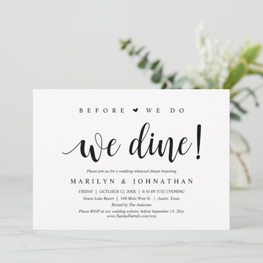 Voor we dat doen, gaan we met een bruiloft eten. kaart (Staand voorkant)