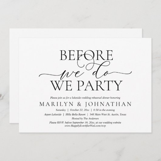 Voor we dat doen, zijn we partij, huwelijksrepetit kaart (Voorkant / Achterkant)