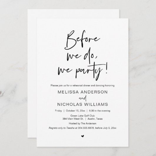 Voor we dat doen, zijn we partij, huwelijksrepetit kaart (Voorkant / Achterkant)