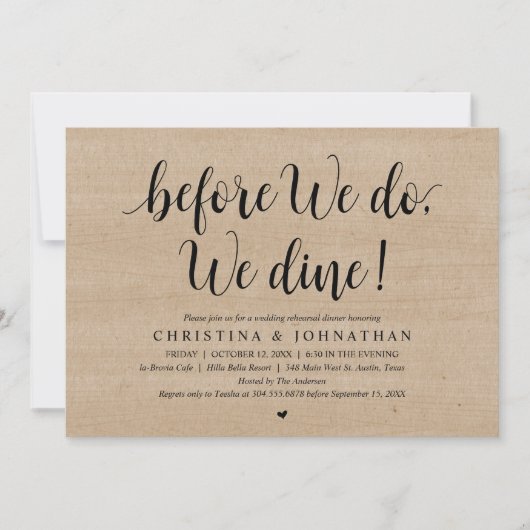 Voor we het doen, dineren we, proefhuwelijksdiner  kaart (Voorkant)