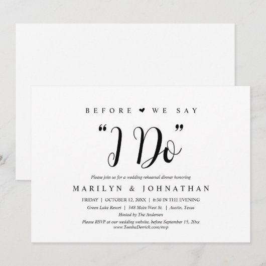 Voor we zeggen: "Ik doe", een bruiloft met een rep Kaart (Voorkant / Achterkant)