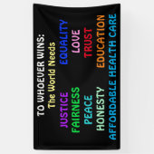 Voor wie ook wint, de wereld heeft rechtvaardighei spandoek (Verticaal)