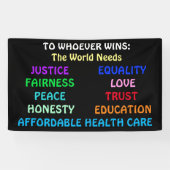 Voor wie ook wint, de wereld heeft rechtvaardighei spandoek (Horizontaal)