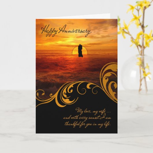 voor Wife Wedding Jubileum Romantic Sunset Kaart (Gele Bloem)