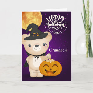 voor Young Grandson Teddy Bear Witch Halloween Kaart