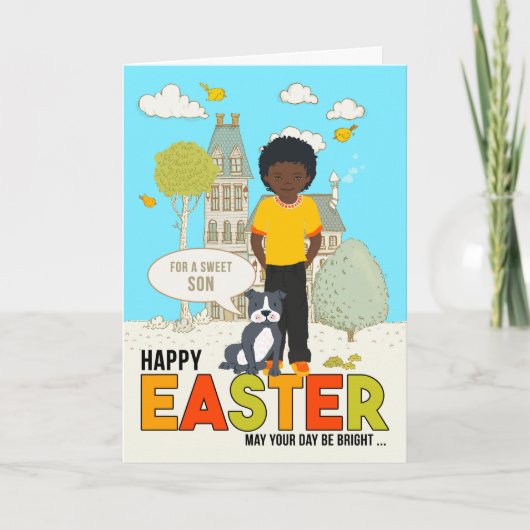 voor Young Son African American Boy Easter Kaart (Voorkant)