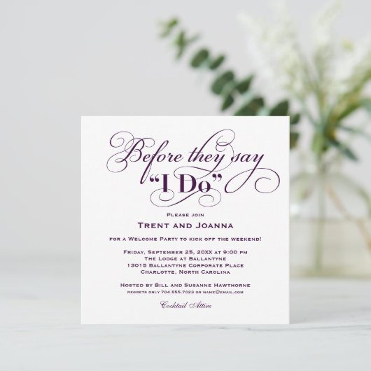 Voor ze Ja zeggen Paarse Huwelijksontvangst Kaart (Staand voorkant)