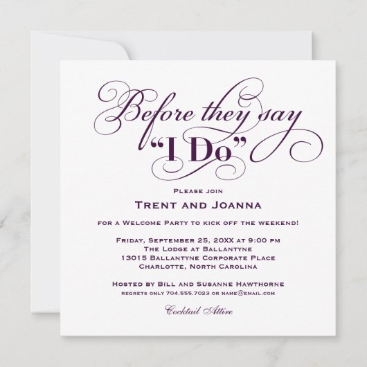 Voor ze Ja zeggen Paarse Huwelijksontvangst Kaart (Voorkant)