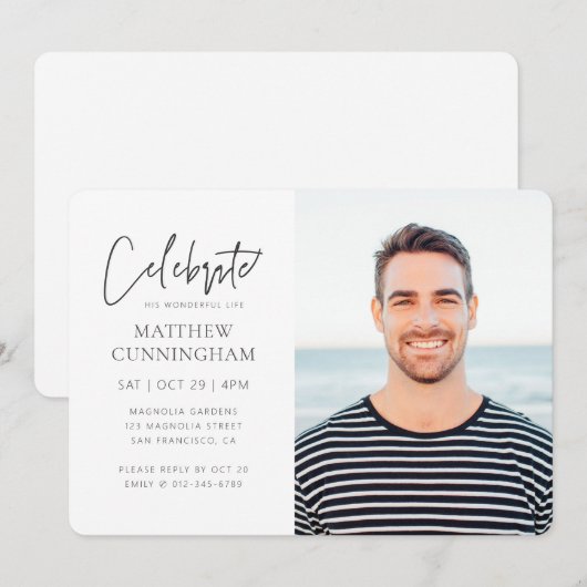 Voor zijn viering van het leven Moderne Eenvoudige Kaart (Voorkant / Achterkant)