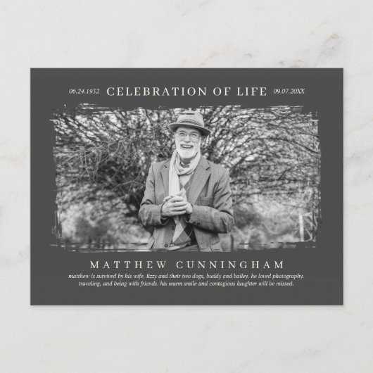 Voor zijn viering van het leven Moderne Eenvoudige Uitnodiging Briefkaart (Voorkant)