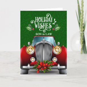 voor Zoon in Law Red Classic Car Kerstmis Feestdagen Kaart