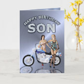 Voor zoon, verjaardag met meisjes en een motor kaart (Gele Bloem)