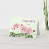 Voor Zus op Verjaardag Roze Japans Anemone Kaart (Voorkant)