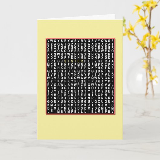 Voor zus, Wordsearch verjaardagskaart Kaart (Gele Bloem)