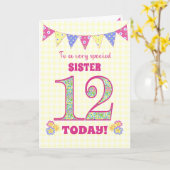 Voor zuster 12th Birthday Primroses Bunting Kaart (Gele Bloem)
