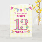 Voor zuster 13th Birthday Primroses Bunting Kaart (Gele Bloem)