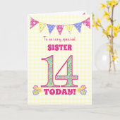 Voor zuster 14th Birthday Primroses Bunting Kaart (Gele Bloem)
