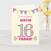 Voor zuster 16th Birthday Primroses Bunting Kaart (Gele Bloem)