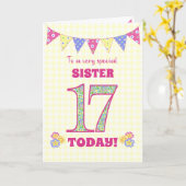 Voor zuster 17th Birthday Primrose en Bunting Kaar Kaart (Gele Bloem)
