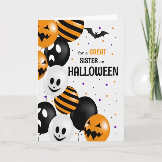 voor zuster Balloons en Polka Dots Halloween Kaart (Voorkant)