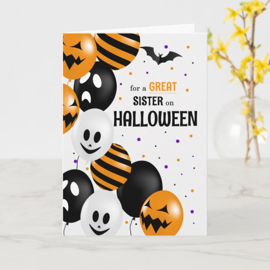 voor zuster Balloons en Polka Dots Halloween Kaart (Gele Bloem)