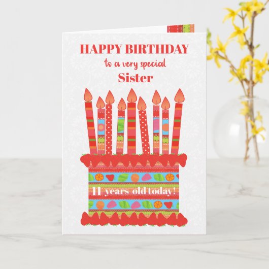 Voor Zuster Custom Age Birthday Cake Kaart (Gele Bloem)