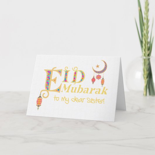 Voor zuster Eid Mubarak Lantern Moon Stars Kaart (Voorkant)