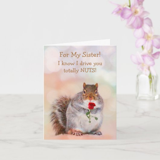 Voor zuster Funny Squirrel Birthday Kaart (Orchidee)