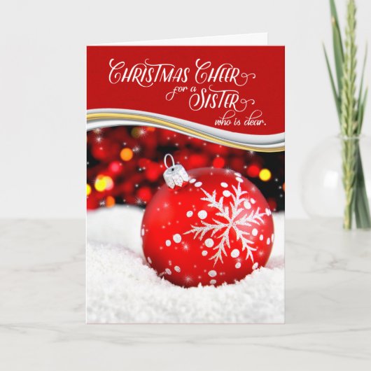 voor Zuster Kerstmis Cheer Red Snowflake Ornament Feestdagen Kaart (Voorkant)