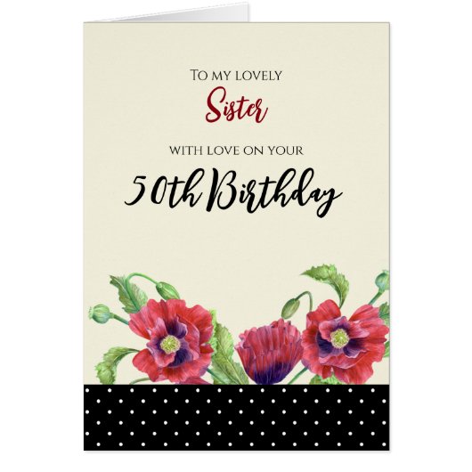 Voor zuster op Birthday Waterverf Red Poppies (Voorkant)