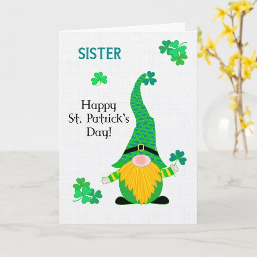 Voor zuster St Patrick's Fun Leprechaun Kaart (Gele Bloem)