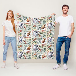 Vooraanzicht toont een speels patroon met cartoon fleece deken
