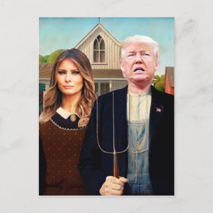 Vooraf gericht briefkaart op Trump American Gothic