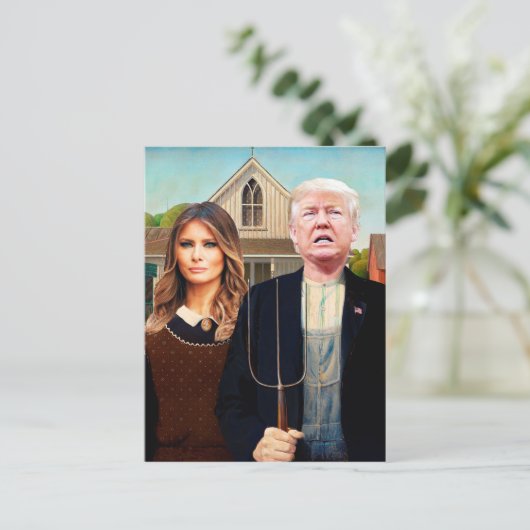 Vooraf gericht briefkaart op Trump American Gothic (Staand voorkant)